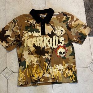 RBL Men's Camo Graphic Polo Shirt - Brown and Black